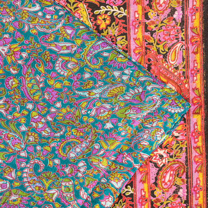 Sanskriti Vintage Sarees Indian Blue Pure Silk Paisley Printed Sari 6+YYD Craft