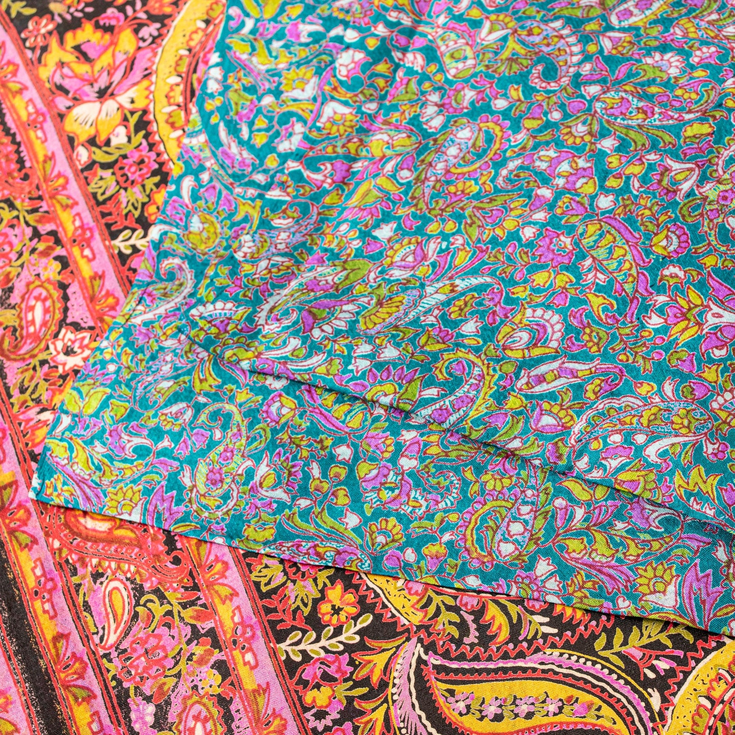 Sanskriti Vintage Sarees Indian Blue Pure Silk Paisley Printed Sari 6+YYD Craft