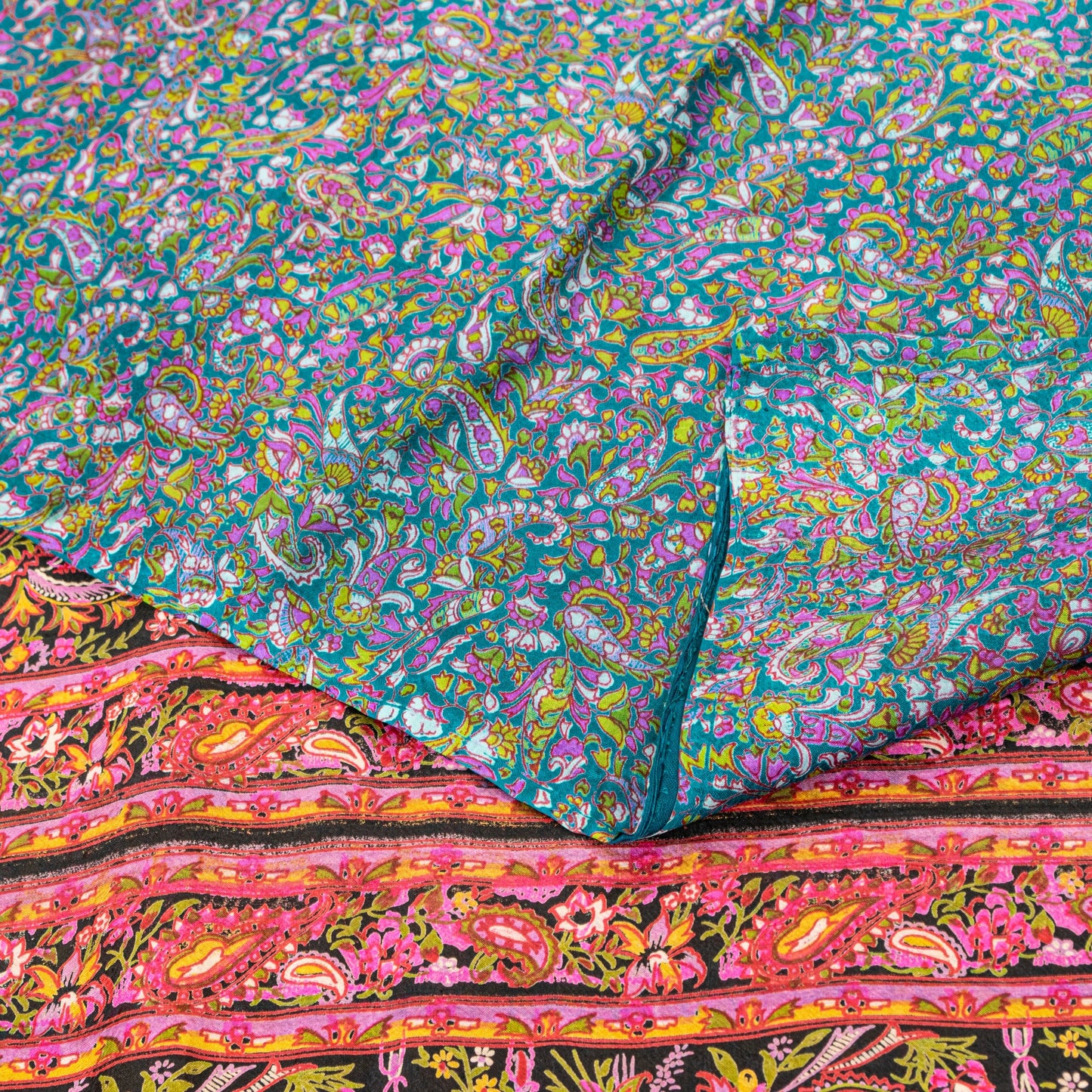 Sanskriti Vintage Sarees Indian Blue Pure Silk Paisley Printed Sari 6+YYD Craft