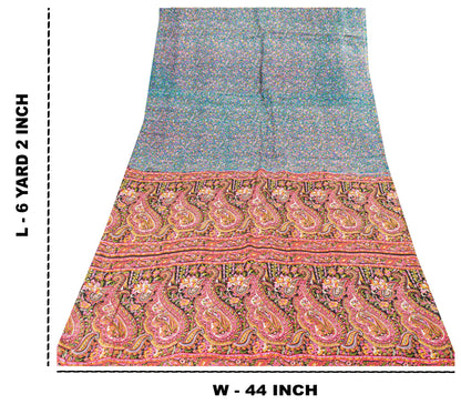 Sanskriti Vintage Sarees Indian Blue Pure Silk Paisley Printed Sari 6+YYD Craft