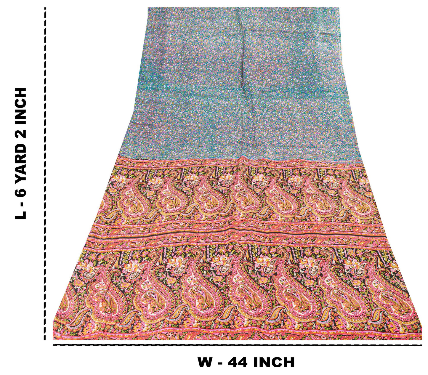 Sanskriti Vintage Sarees Indian Blue Pure Silk Paisley Printed Sari 6+YYD Craft