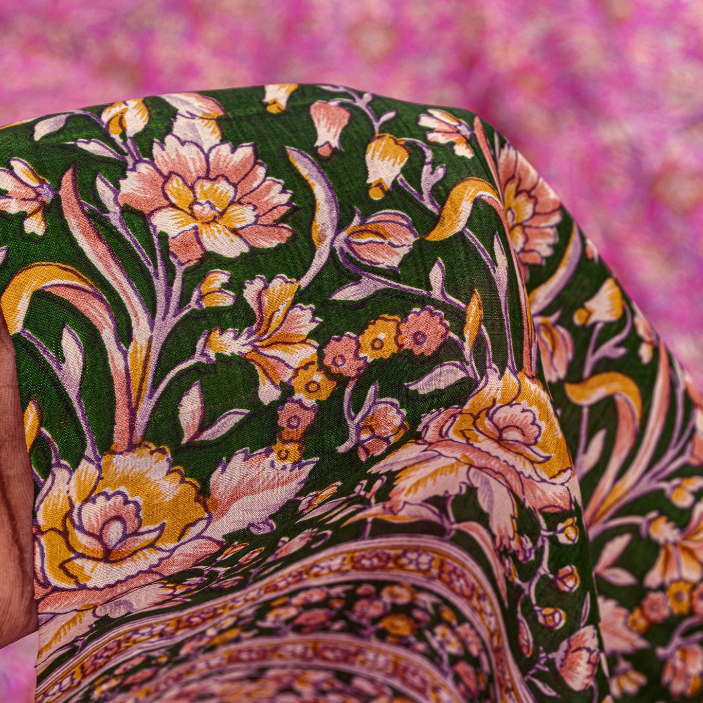 Sanskriti Vintage Sarees Pink Pure Silk Floral Print 5YD Sari Quilting Material