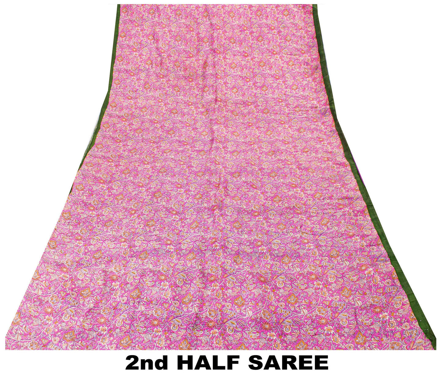 Sanskriti Vintage Sarees Pink Pure Silk Floral Print 5YD Sari Quilting Material