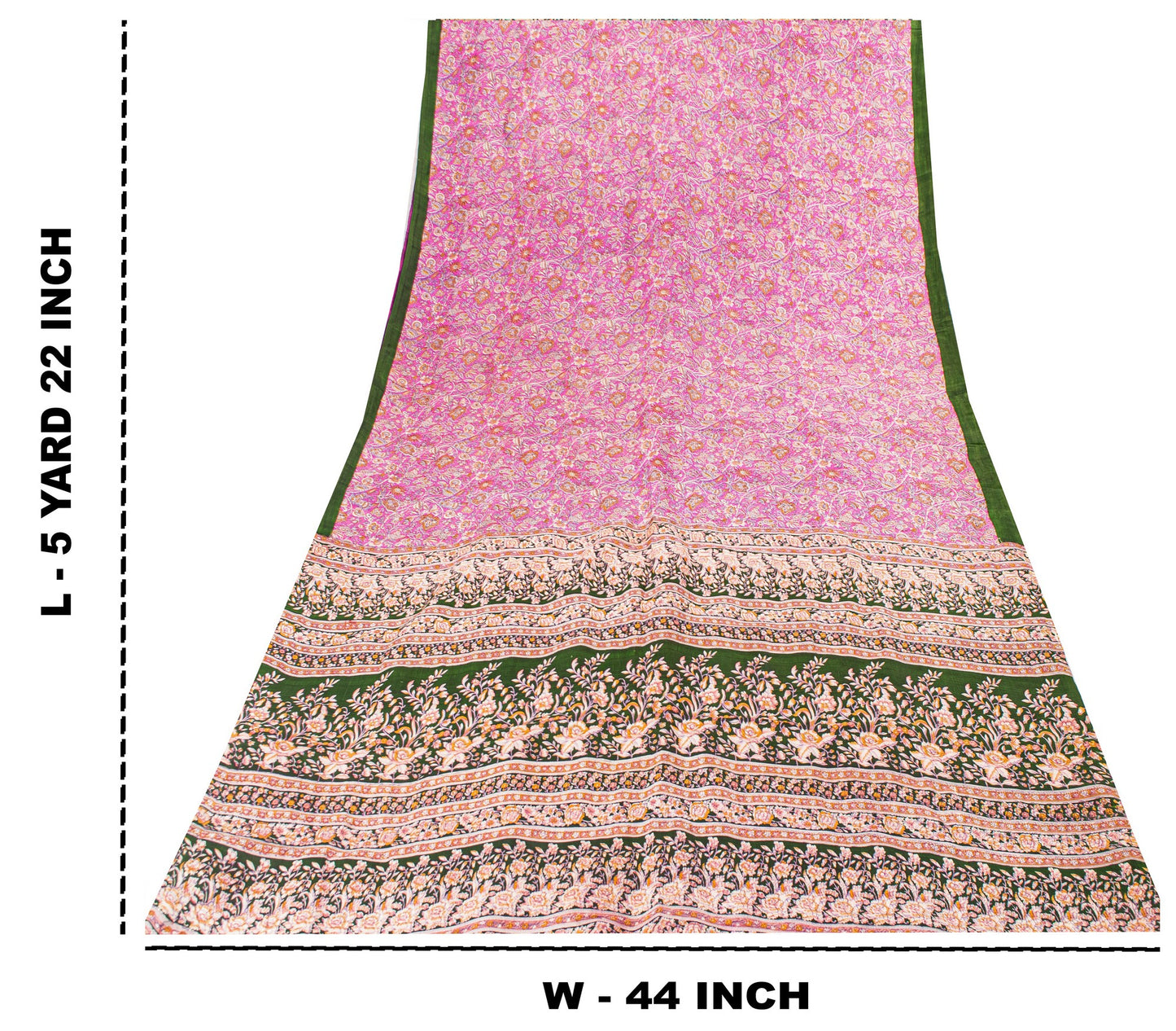 Sanskriti Vintage Sarees Pink Pure Silk Floral Print 5YD Sari Quilting Material