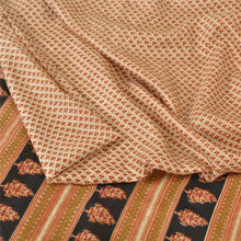 Load image into Gallery viewer, Sanskriti Vintage Sarees Ivory/Black 100% Pure Silk 6yd Print Sari Craft Fabric
