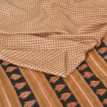 Load image into Gallery viewer, Sanskriti Vintage Sarees Ivory/Black 100% Pure Silk 6yd Print Sari Craft Fabric
