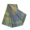 Sanskriti Vintage Sarees Green & Blue 100% Pure Silk Print Sari 5yd Craft Fabric