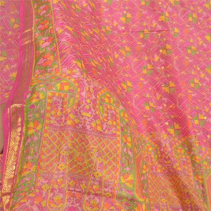 Sanskriti Vintage Sarees Pink Zari Border Geometric Printed Pure Silk 5YD Sari