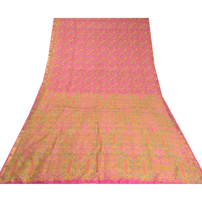 Sanskriti Vintage Sarees Pink Zari Border Geometric Printed Pure Silk 5YD Sari