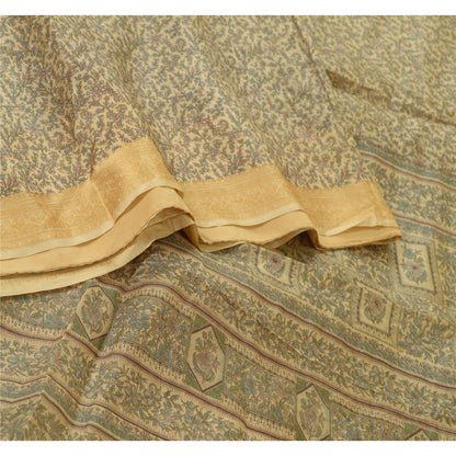 Sanskriti Vintage Sarees Olive Green Pure Silk Floral Printed 5YD Quilting Sari