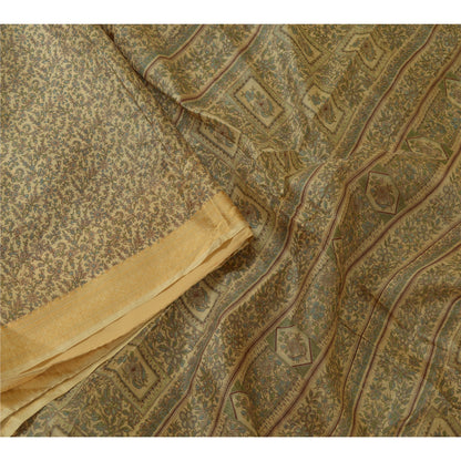 Sanskriti Vintage Sarees Olive Green Pure Silk Floral Printed 5YD Quilting Sari