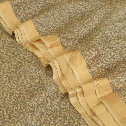 Sanskriti Vintage Sarees Olive Green Pure Silk Floral Printed 5YD Quilting Sari