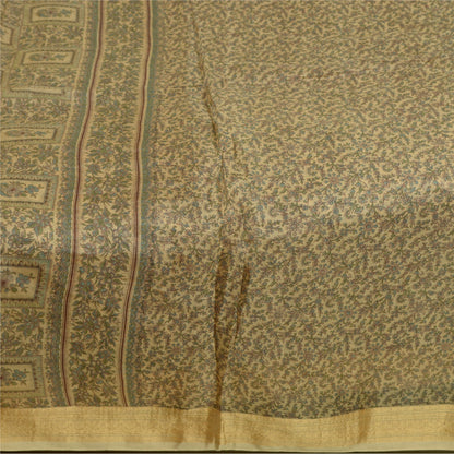 Sanskriti Vintage Sarees Olive Green Pure Silk Floral Printed 5YD Quilting Sari