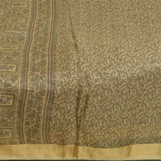 Sanskriti Vintage Sarees Olive Green Pure Silk Floral Printed 5YD Quilting Sari