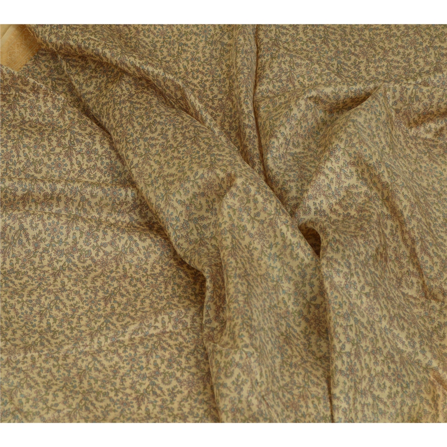 Sanskriti Vintage Sarees Olive Green Pure Silk Floral Printed 5YD Quilting Sari
