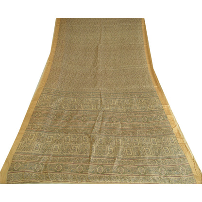 Sanskriti Vintage Sarees Olive Green Pure Silk Floral Printed 5YD Quilting Sari
