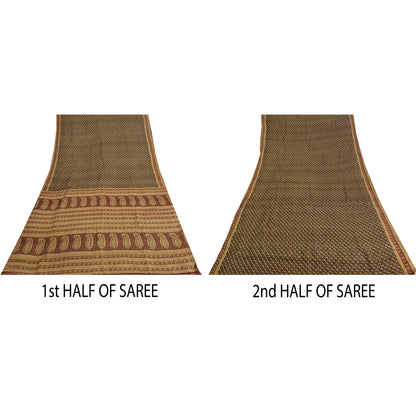 Sanskriti Vintage Sarees Black/Red Pure Silk Printed Sari Floral Craft Fabric