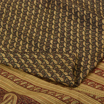 Sanskriti Vintage Sarees Black/Red Pure Silk Printed Sari Floral Craft Fabric