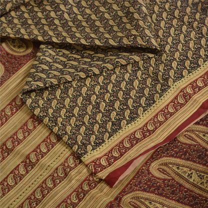 Sanskriti Vintage Sarees Black/Red Pure Silk Printed Sari Floral Craft Fabric