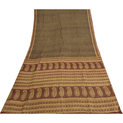 Sanskriti Vintage Sarees Black/Red Pure Silk Printed Sari Floral Craft Fabric