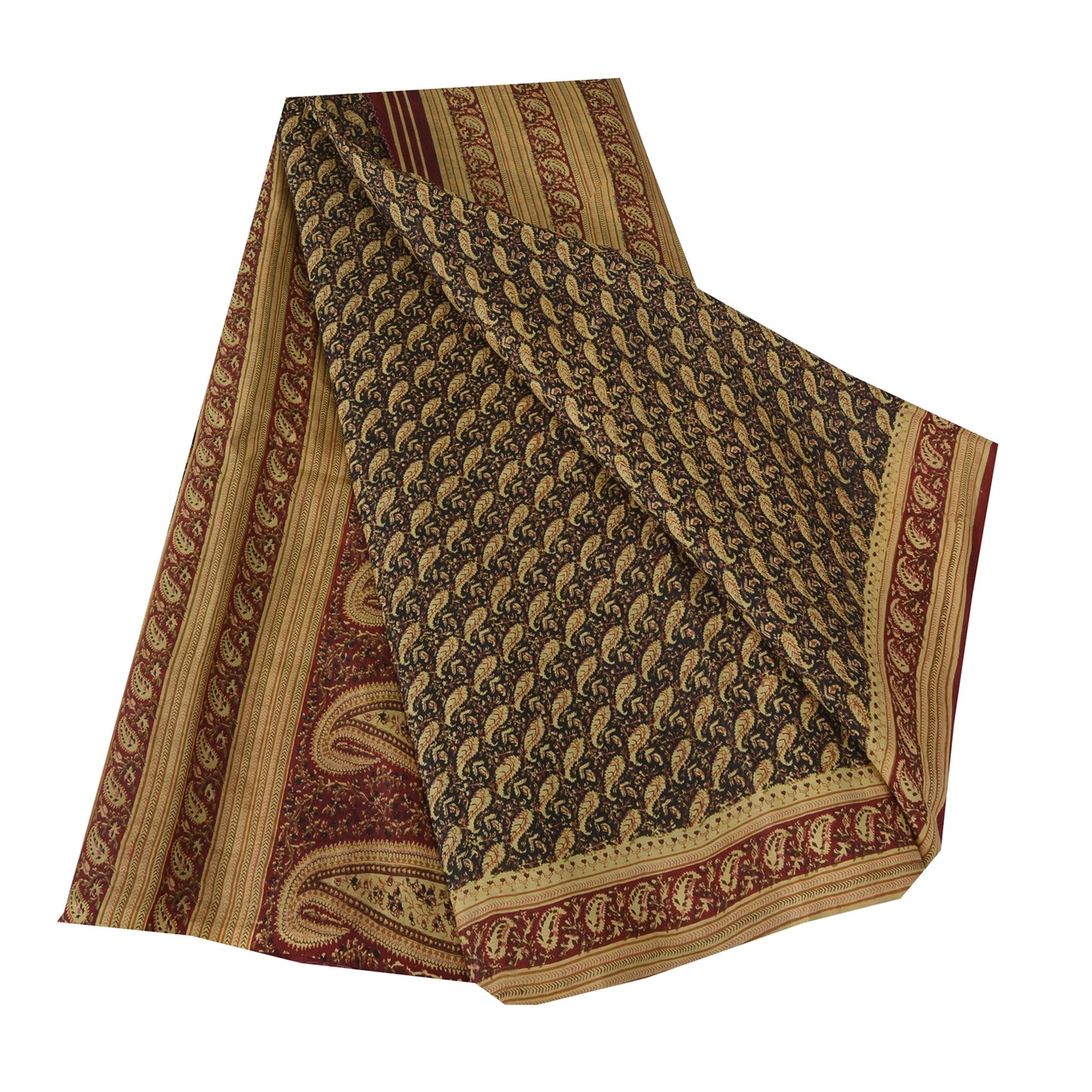 Sanskriti Vintage Sarees Black/Red Pure Silk Printed Sari Floral Craft Fabric