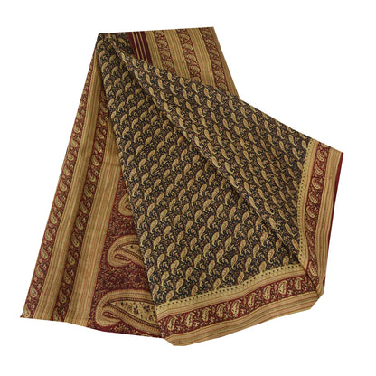 Sanskriti Vintage Sarees Black/Red Pure Silk Printed Sari Floral Craft Fabric