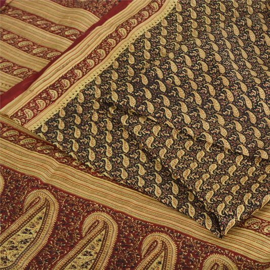 Sanskriti Vintage Sarees Black/Red Pure Silk Printed Sari Floral Craft Fabric