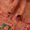 Sanskriti Vintage Sarees Pink/Green Zari Border Pure Silk Printed Sari Sustainable Fabric