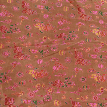 Sanskriti Vintage Sarees Pink/Green Zari Border Pure Silk Printed Sari Sustainable Fabric