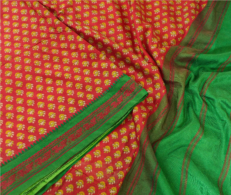Sanskriti Vintage Sarees Printed Pure Silk Sari Quilting Felting Craft Sustainable Fabric