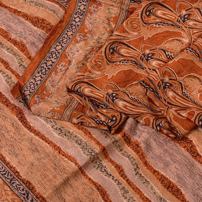 Sanskriti Vintage Sarees Indian Orange Printed Pure Silk Sari Soft Craft Sustainable Fabric