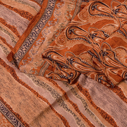 Sanskriti Vintage Sarees Indian Orange Printed Pure Silk Sari Soft Craft Sustainable Fabric