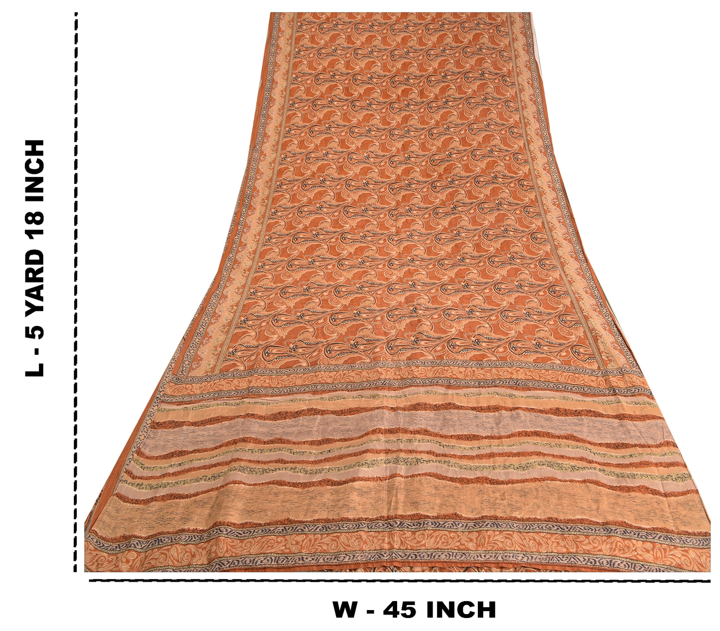 Sanskriti Vintage Sarees Indian Orange Printed Pure Silk Sari Soft Craft Sustainable Fabric