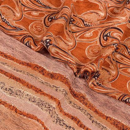 Sanskriti Vintage Sarees Indian Orange Printed Pure Silk Sari Soft Craft Sustainable Fabric