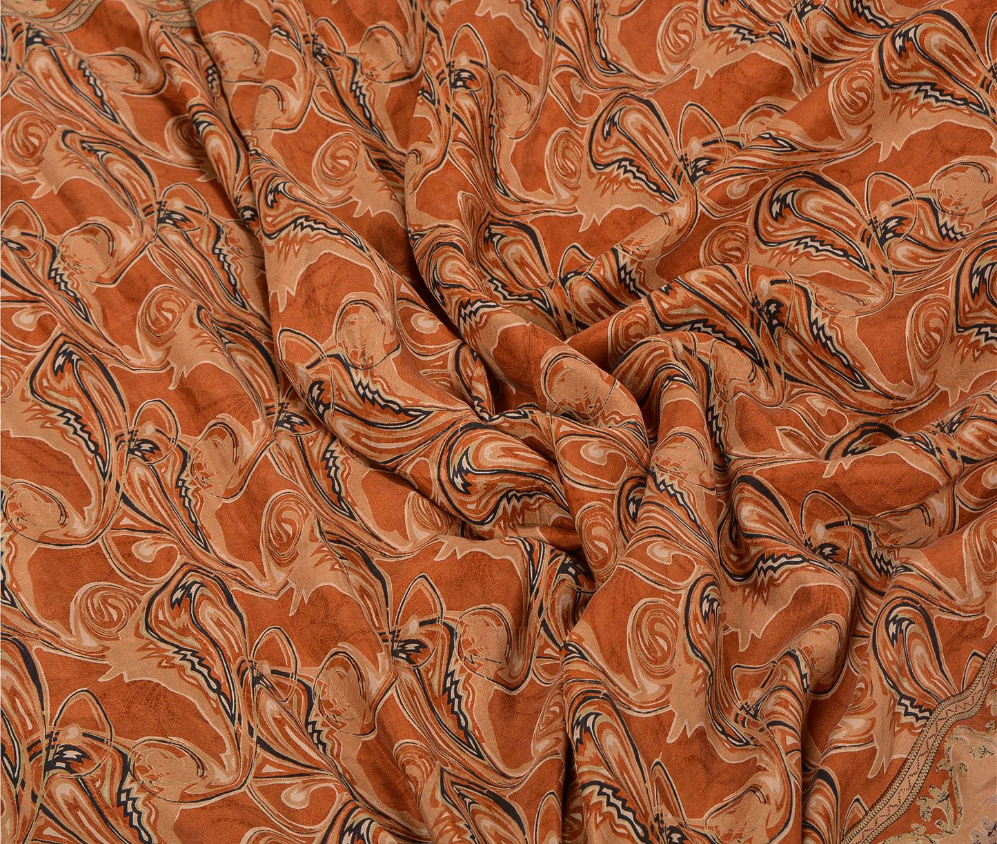 Sanskriti Vintage Sarees Indian Orange Printed Pure Silk Sari Soft Craft Sustainable Fabric