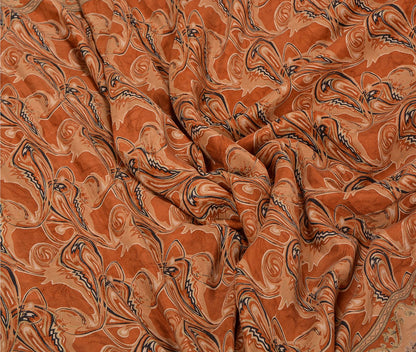 Sanskriti Vintage Sarees Indian Orange Printed Pure Silk Sari Soft Craft Sustainable Fabric