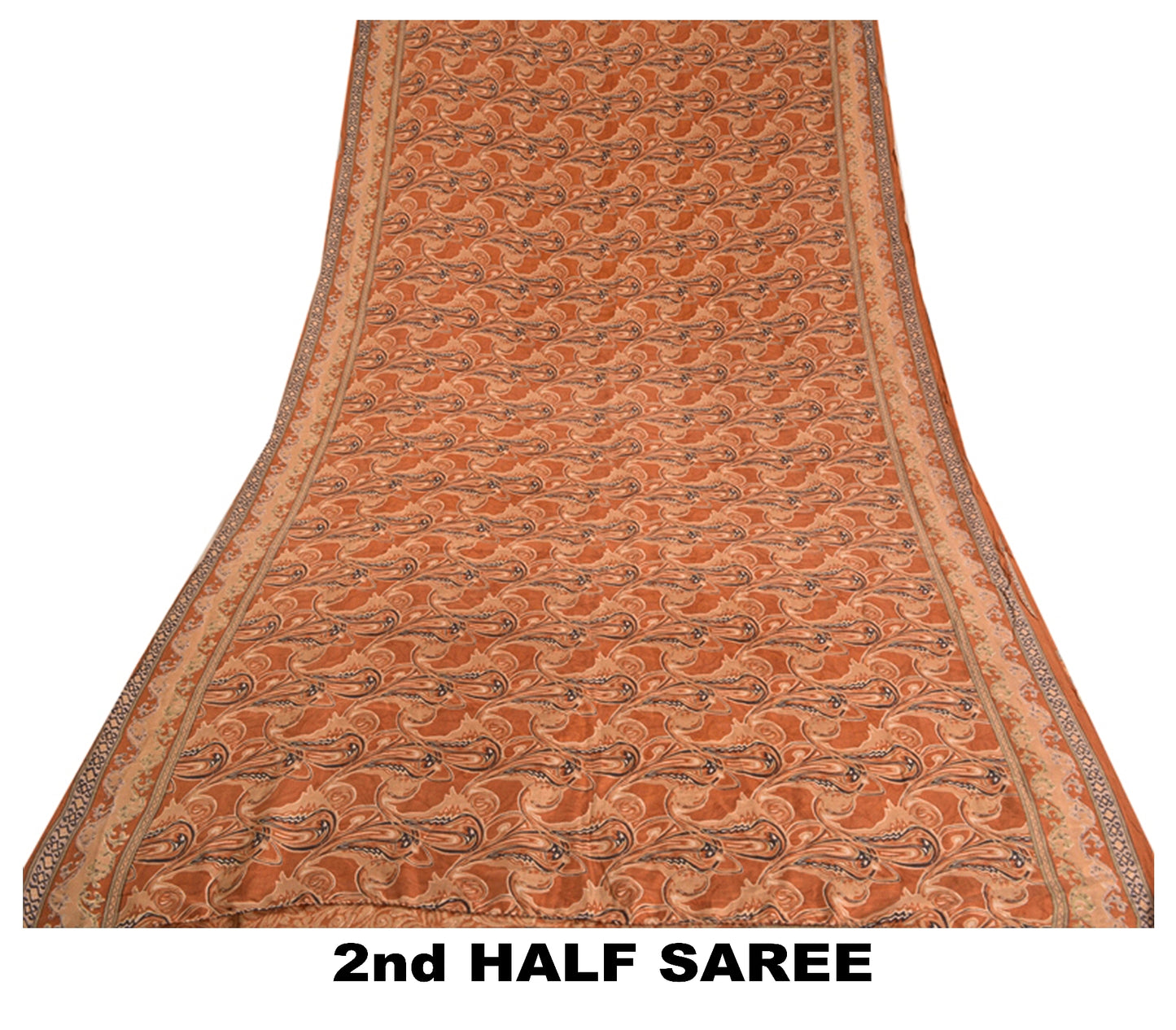 Sanskriti Vintage Sarees Indian Orange Printed Pure Silk Sari Soft Craft Sustainable Fabric