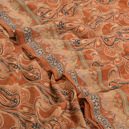 Sanskriti Vintage Sarees Indian Orange Printed Pure Silk Sari Soft Craft Sustainable Fabric