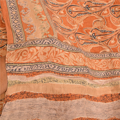 Sanskriti Vintage Sarees Indian Orange Printed Pure Silk Sari Soft Craft Sustainable Fabric