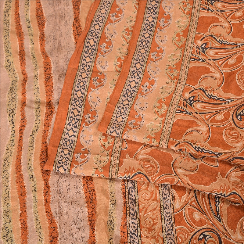 Sanskriti Vintage Sarees Indian Orange Printed Pure Silk Sari Soft Craft Sustainable Fabric
