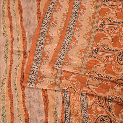 Sanskriti Vintage Sarees Indian Orange Printed Pure Silk Sari Soft Craft Sustainable Fabric