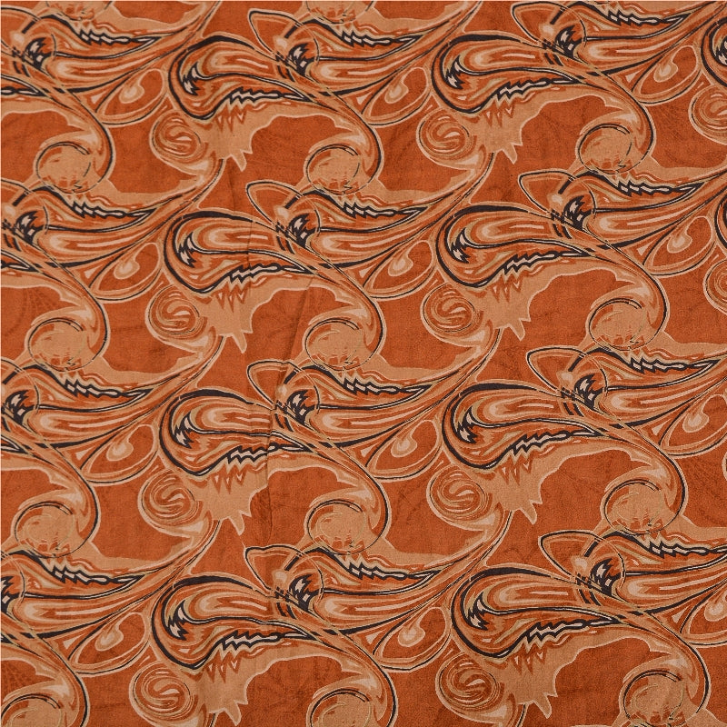 Sanskriti Vintage Sarees Indian Orange Printed Pure Silk Sari Soft Craft Sustainable Fabric