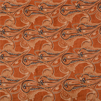 Sanskriti Vintage Sarees Indian Orange Printed Pure Silk Sari Soft Craft Sustainable Fabric