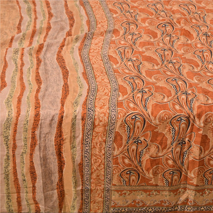 Sanskriti Vintage Sarees Indian Orange Printed Pure Silk Sari Soft Craft Sustainable Fabric