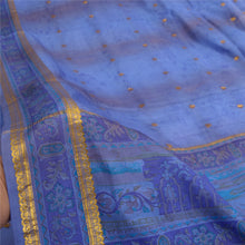 Load image into Gallery viewer, Sanskriti Vintage Sarees Blue Zari Border Pure Silk Printed Sari Craft Fabric
