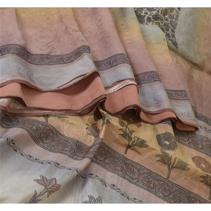 Sanskriti Vintage Sarees Indian Multi Printed Woven Pure Silk Sari Craft Fabric