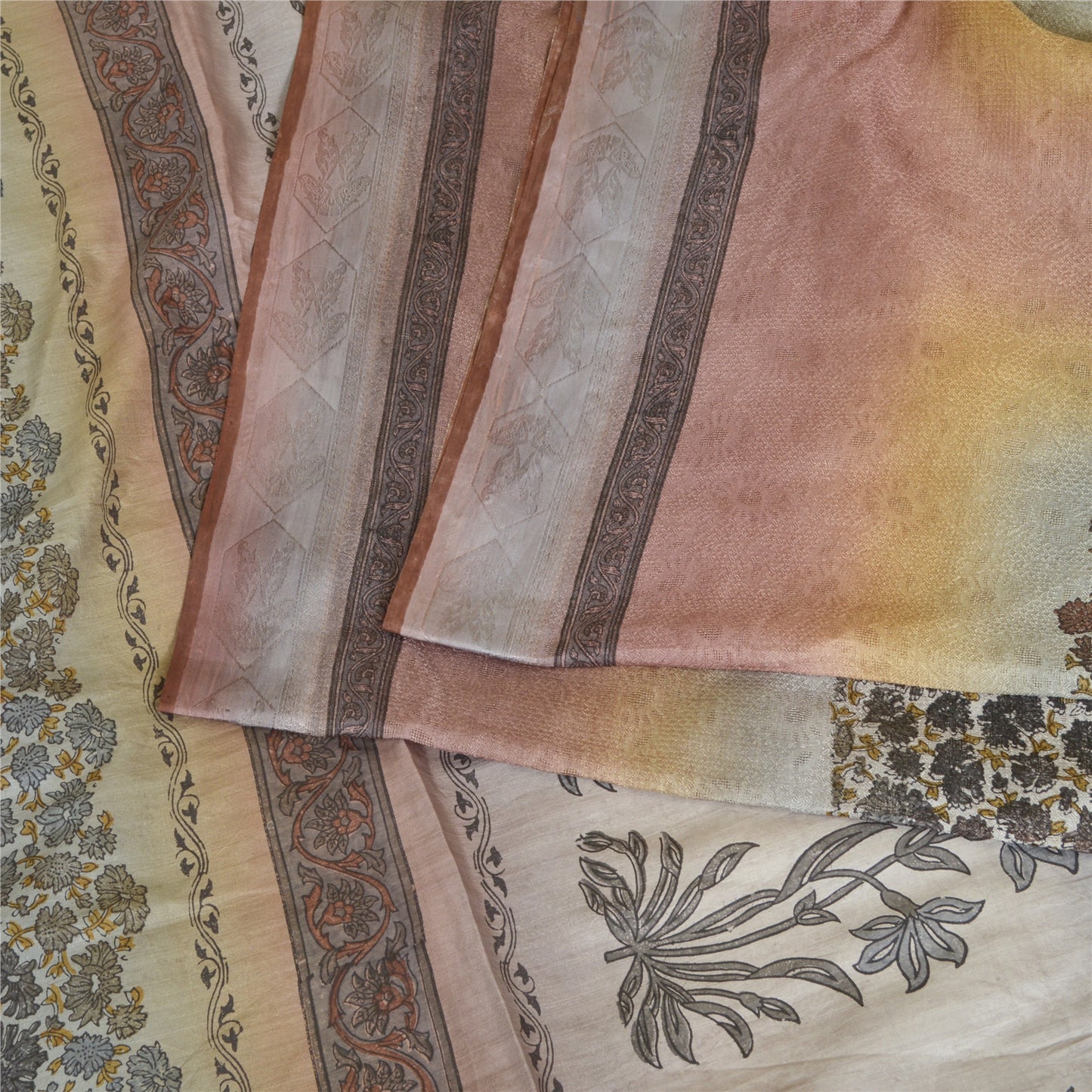 Sanskriti Vintage Sarees Indian Multi Printed Woven Pure Silk Sari Craft Fabric