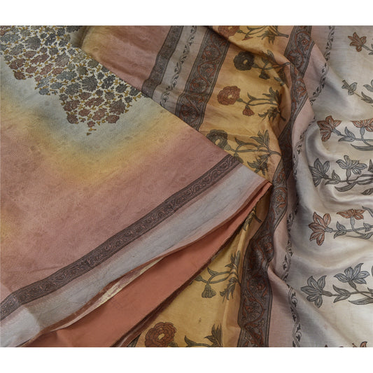 Sanskriti Vintage Sarees Indian Multi Printed Woven Pure Silk Sari Craft Fabric
