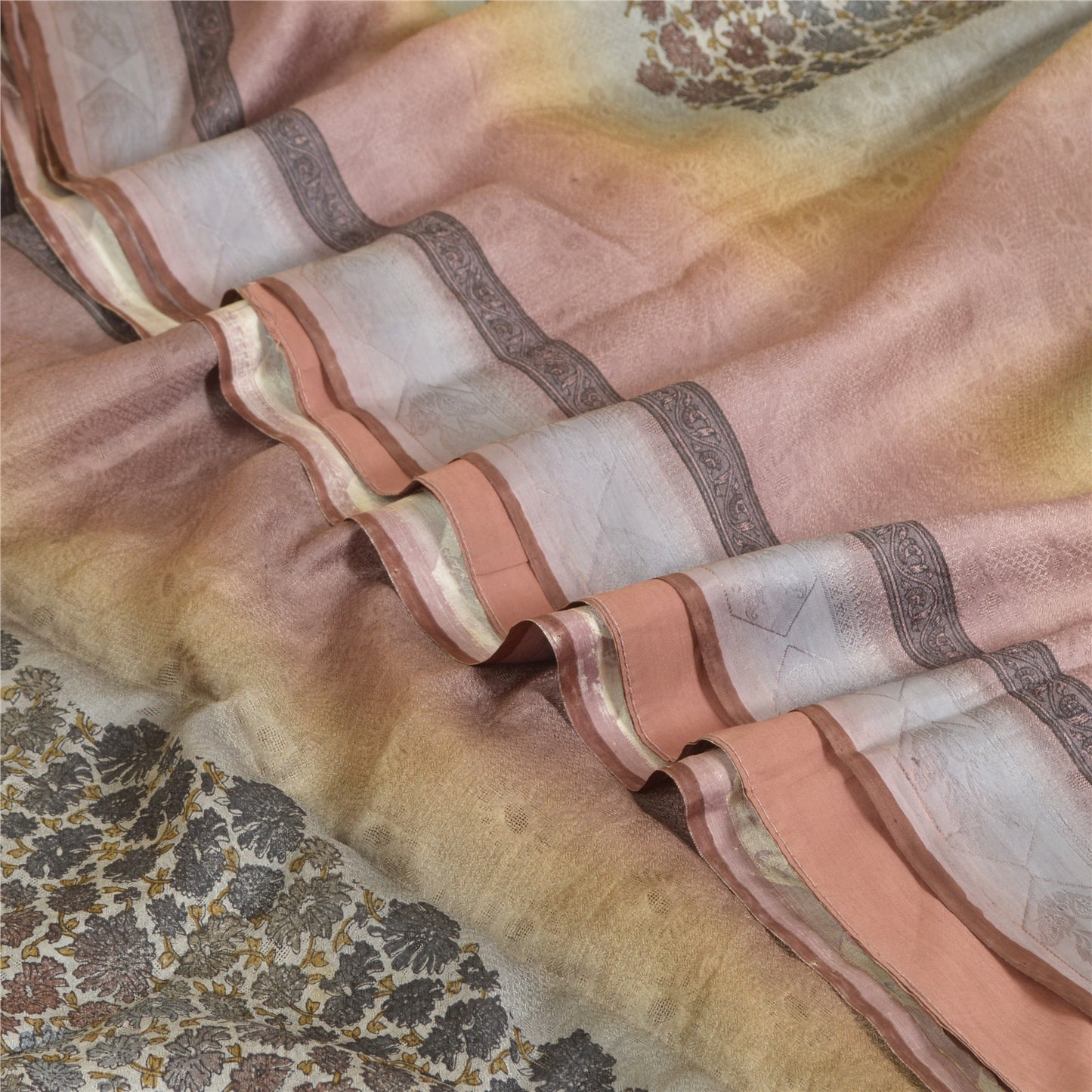 Sanskriti Vintage Sarees Indian Multi Printed Woven Pure Silk Sari Craft Fabric