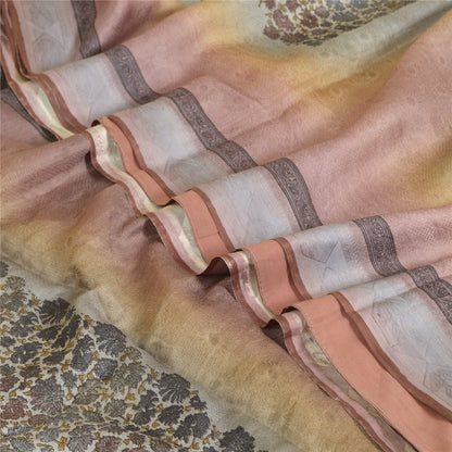Sanskriti Vintage Sarees Indian Multi Printed Woven Pure Silk Sari Craft Fabric